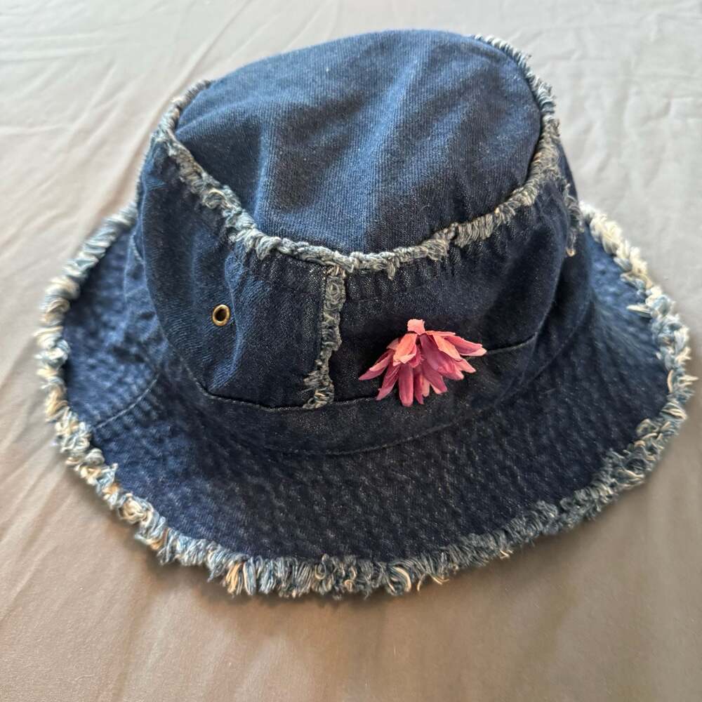 Super CUTE J Hats Denim Bucket Hat 58cm with Floral Detail